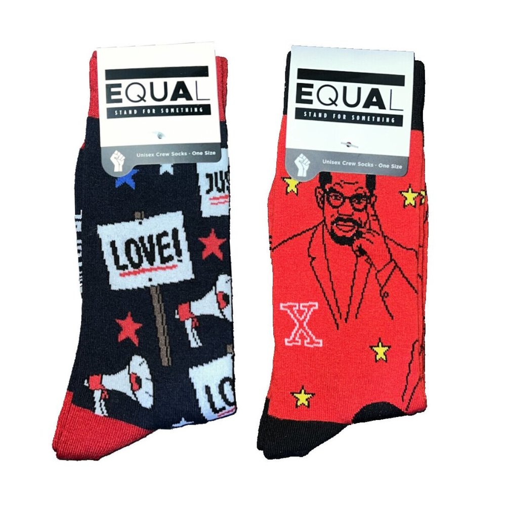 2 PAIRS EQUAL Stand For Something  Malcolm X & Love  Unisex Crew Socks